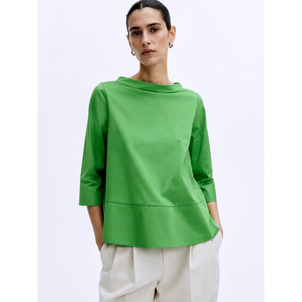 COS Top Womens 12 Green Funnel Boat Neck A-Line Minimalist Japandi Mod Dopamine